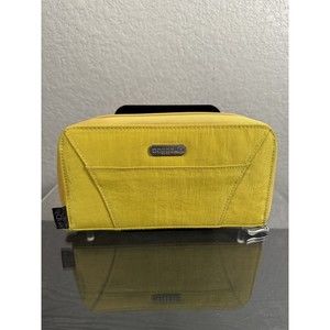 Baggallini RFID Yellow Nylon Zip Around Clutch Wallet /w Blue Interior